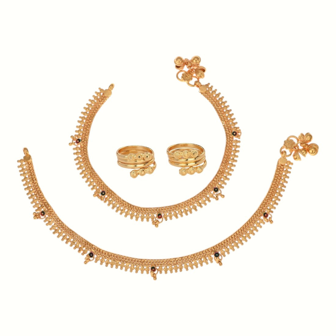 Silver and Gold Plated Ghungroo Payal Anklet with Adjustable Bichhiya Toe Ring Combo Set for Women