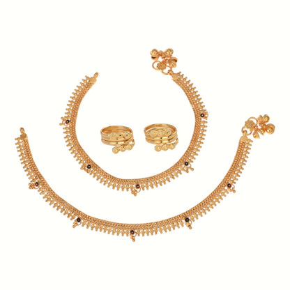 Silver and Gold Plated Ghungroo Payal Anklet with Adjustable Bichhiya Toe Ring Combo Set for Women