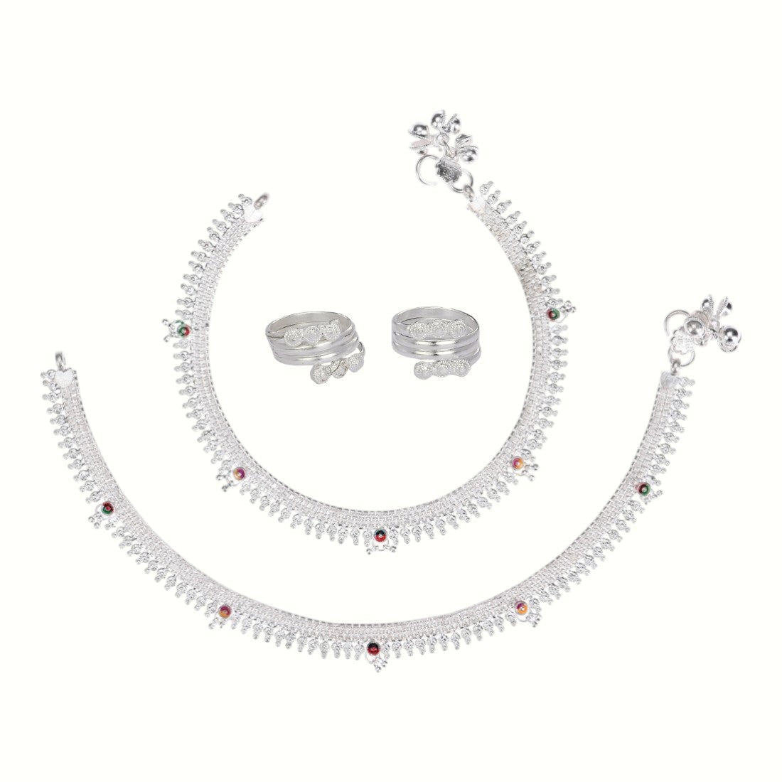 Silver and Gold Plated Ghungroo Payal Anklet with Adjustable Bichhiya Toe Ring Combo Set for Women