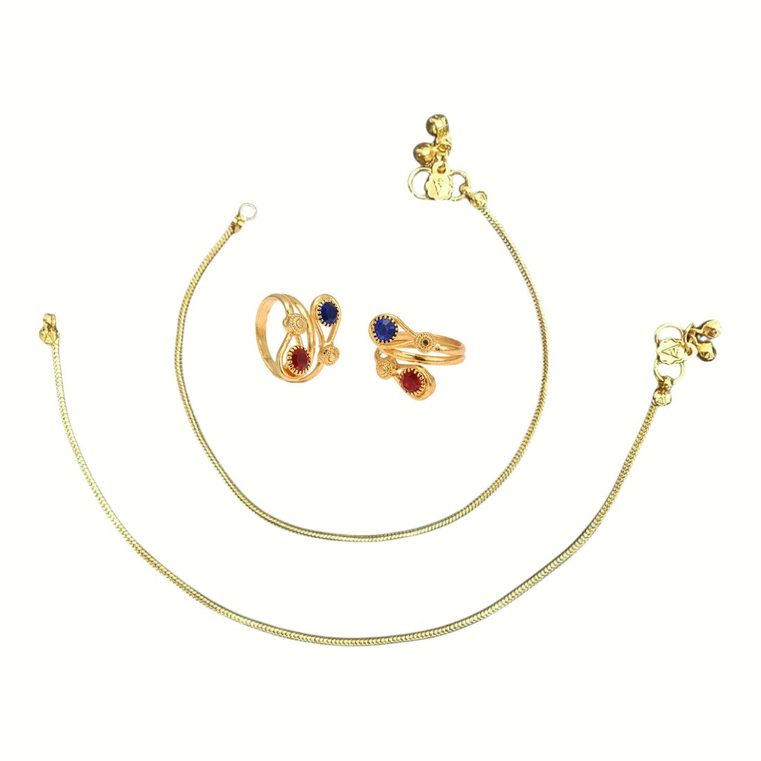Silver and Gold Plated Ghungroo Payal Anklet with Adjustable Bichhiya Toe Ring Combo Set for Women