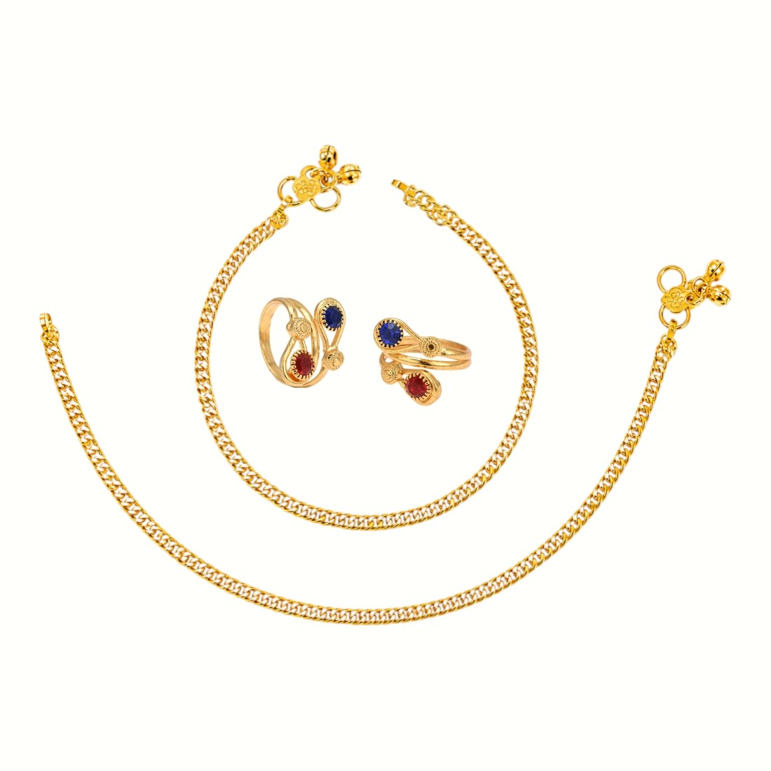 Silver and Gold Plated Ghungroo Payal Anklet with Adjustable Bichhiya Toe Ring Combo Set for Women