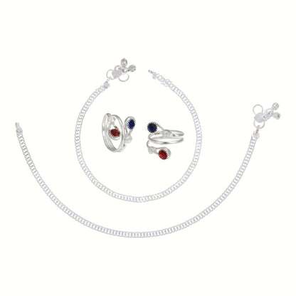Silver and Gold Plated Ghungroo Payal Anklet with Adjustable Bichhiya Toe Ring Combo Set for Women