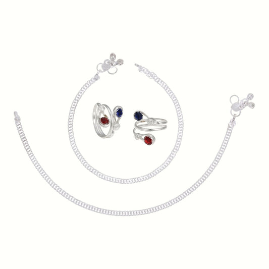 Silver and Gold Plated Ghungroo Payal Anklet with Adjustable Bichhiya Toe Ring Combo Set for Women