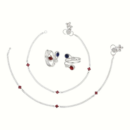 Silver and Gold Plated Ghungroo Payal Anklet with Adjustable Bichhiya Toe Ring Combo Set for Women