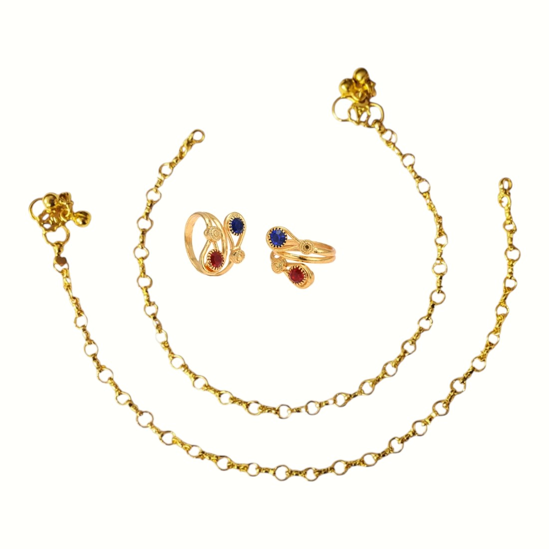 Silver and Gold Plated Ghungroo Payal Anklet with Adjustable Bichhiya Toe Ring Combo Set for Women