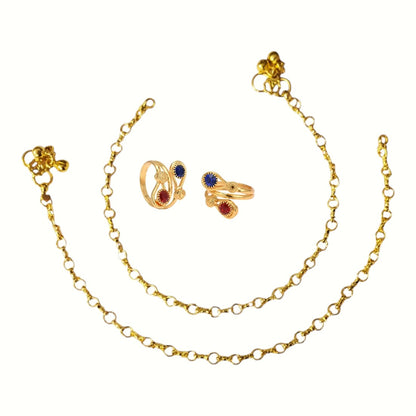 Silver and Gold Plated Ghungroo Payal Anklet with Adjustable Bichhiya Toe Ring Combo Set for Women