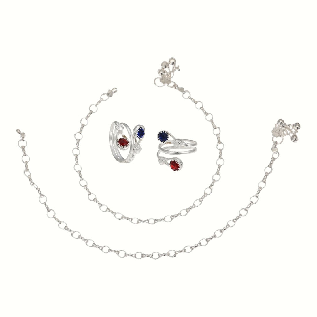 Silver and Gold Plated Ghungroo Payal Anklet with Adjustable Bichhiya Toe Ring Combo Set for Women