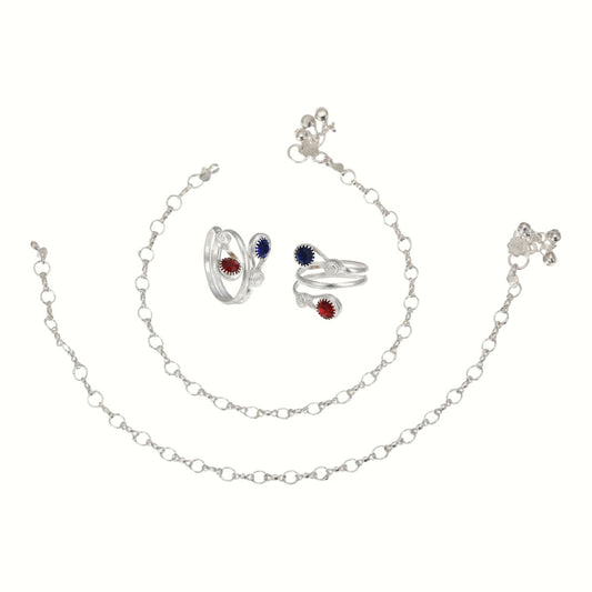 Silver and Gold Plated Ghungroo Payal Anklet with Adjustable Bichhiya Toe Ring Combo Set for Women