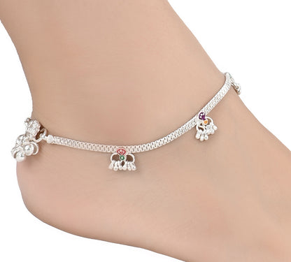 Silver and Gold Plated Ghungroo Payal Anklet with Adjustable Bichhiya Toe Ring Combo Set for Women