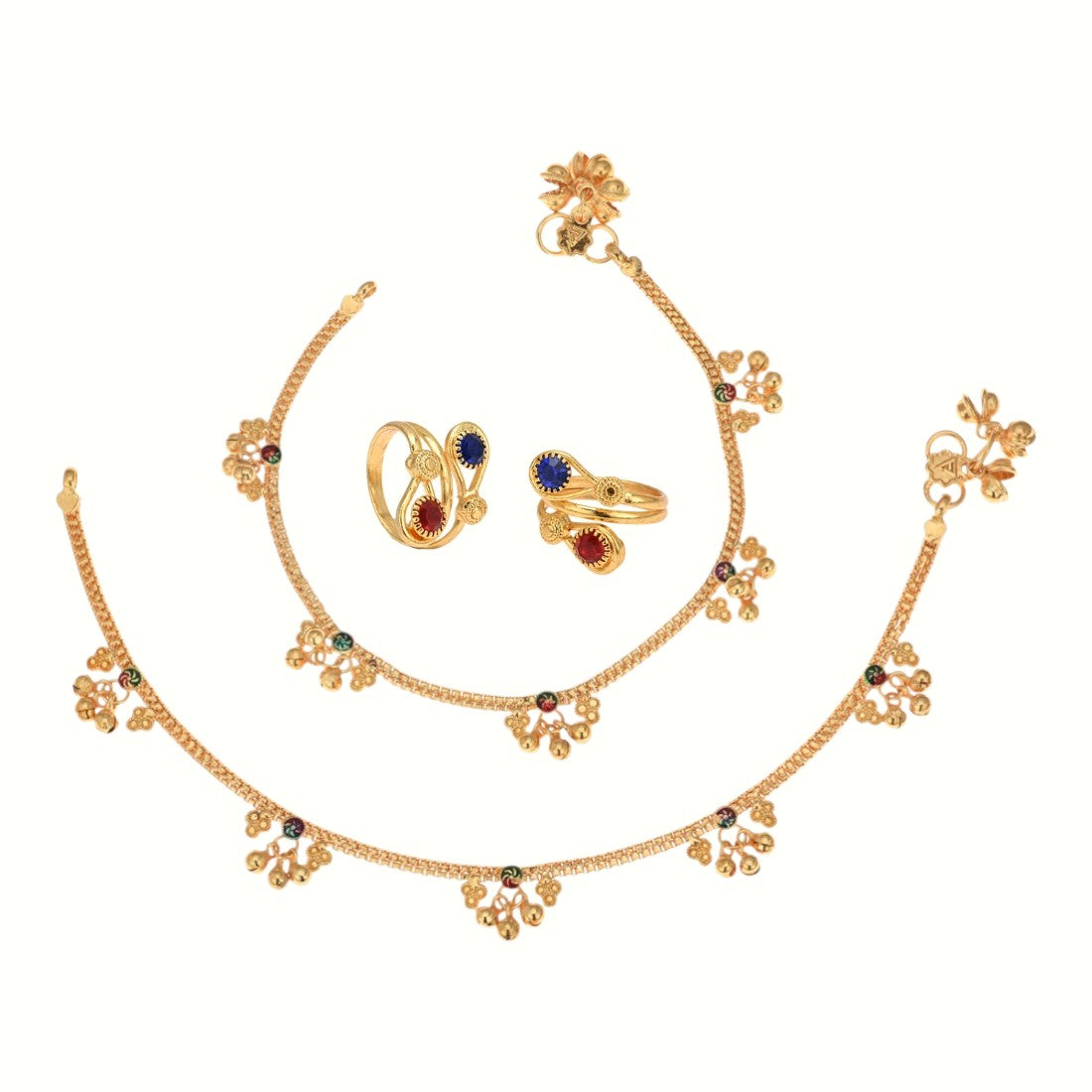 Silver and Gold Plated Ghungroo Payal Anklet with Adjustable Bichhiya Toe Ring Combo Set for Women
