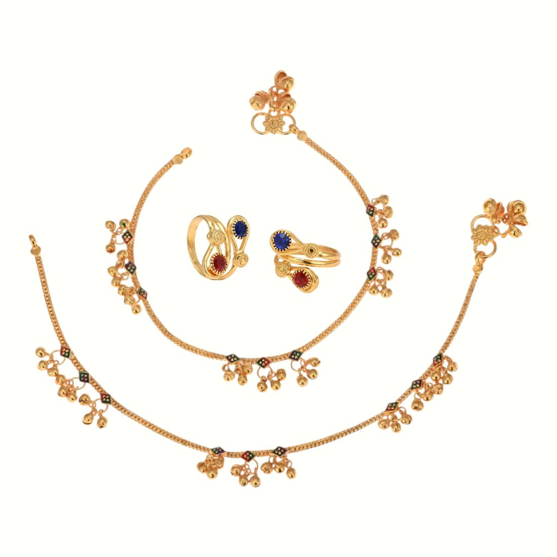 Silver and Gold Plated Ghungroo Payal Anklet with Adjustable Bichhiya Toe Ring Combo Set for Women