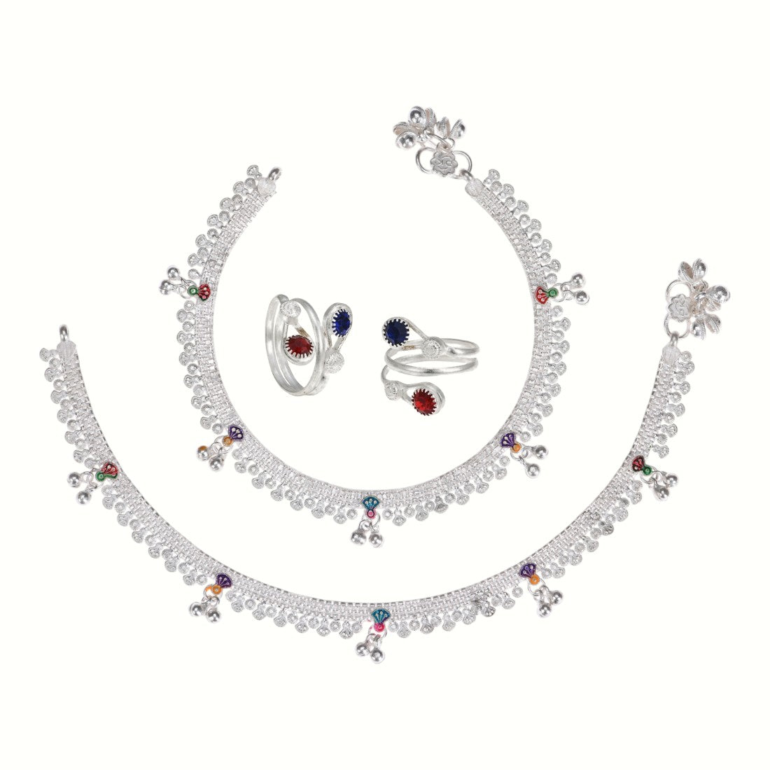 Silver and Gold Plated Ghungroo Payal Anklet with Adjustable Bichhiya Toe Ring Combo Set for Women