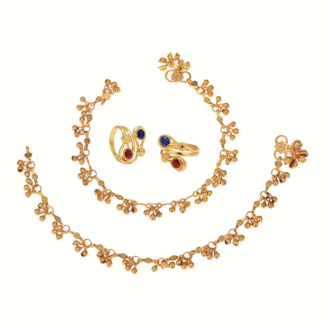 Silver and Gold Plated Ghungroo Payal Anklet with Adjustable Bichhiya Toe Ring Combo Set for Women