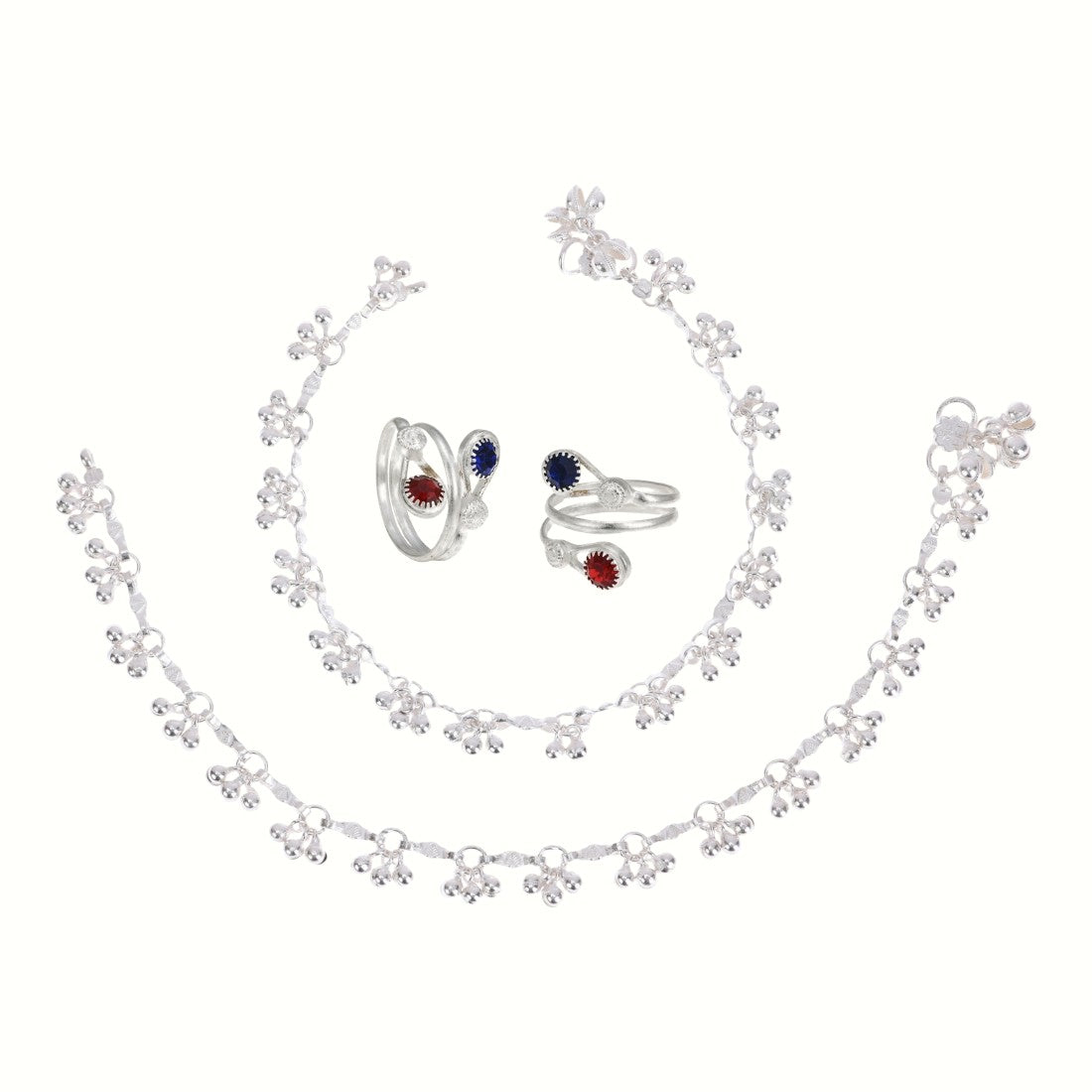 Silver and Gold Plated Ghungroo Payal Anklet with Adjustable Bichhiya Toe Ring Combo Set for Women