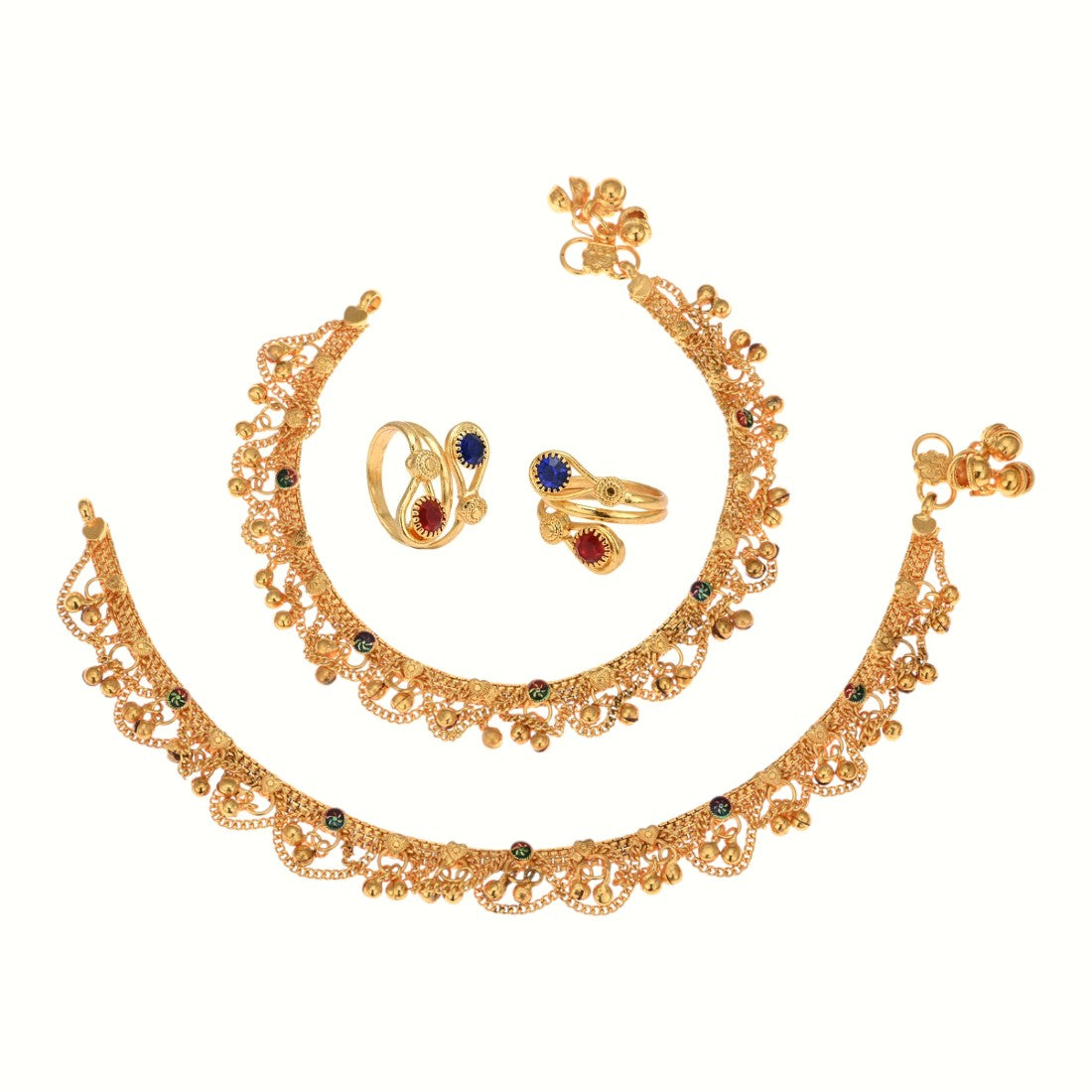 Silver and Gold Plated Ghungroo Payal Anklet with Adjustable Bichhiya Toe Ring Combo Set for Women
