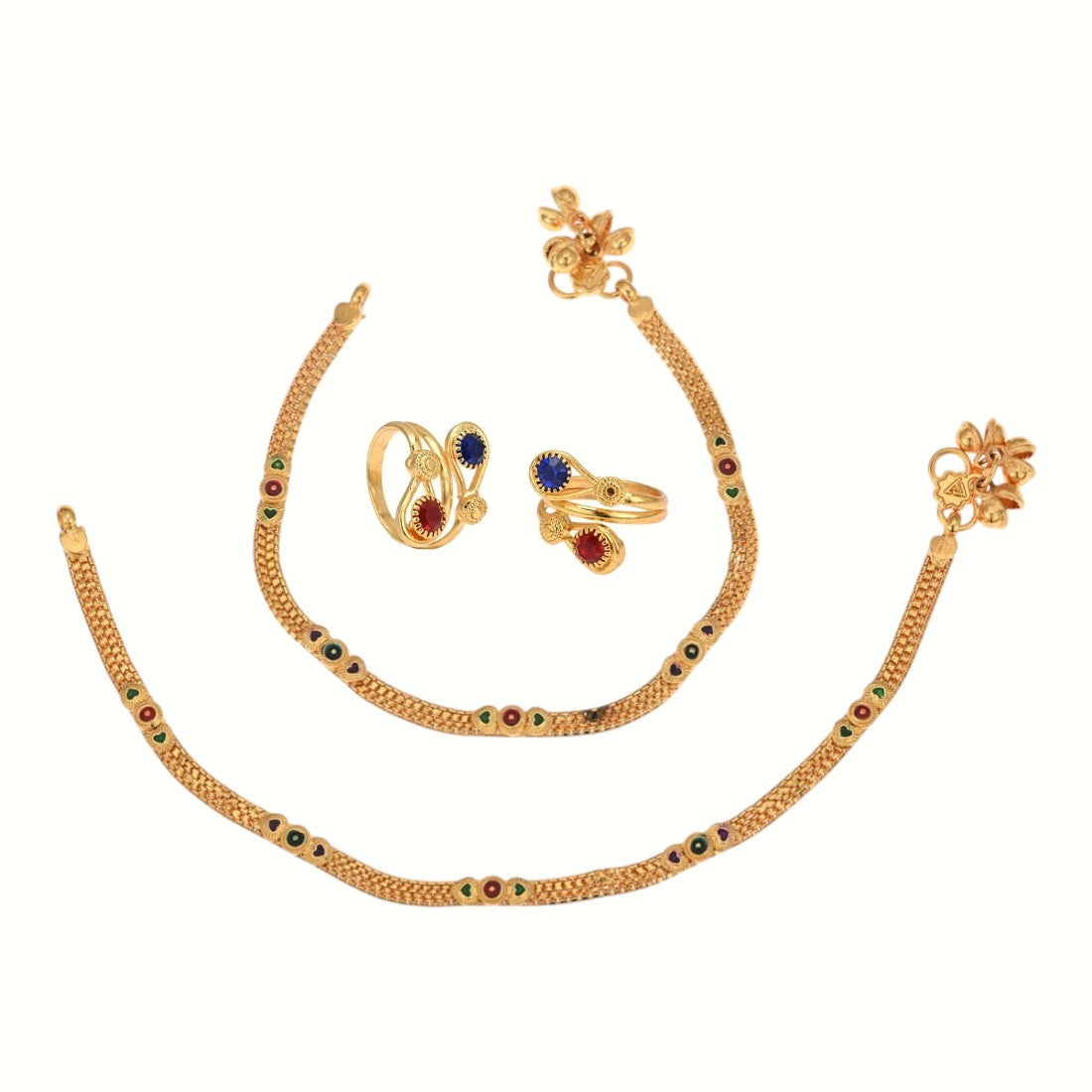 Silver and Gold Plated Ghungroo Payal Anklet with Adjustable Bichhiya Toe Ring Combo Set for Women