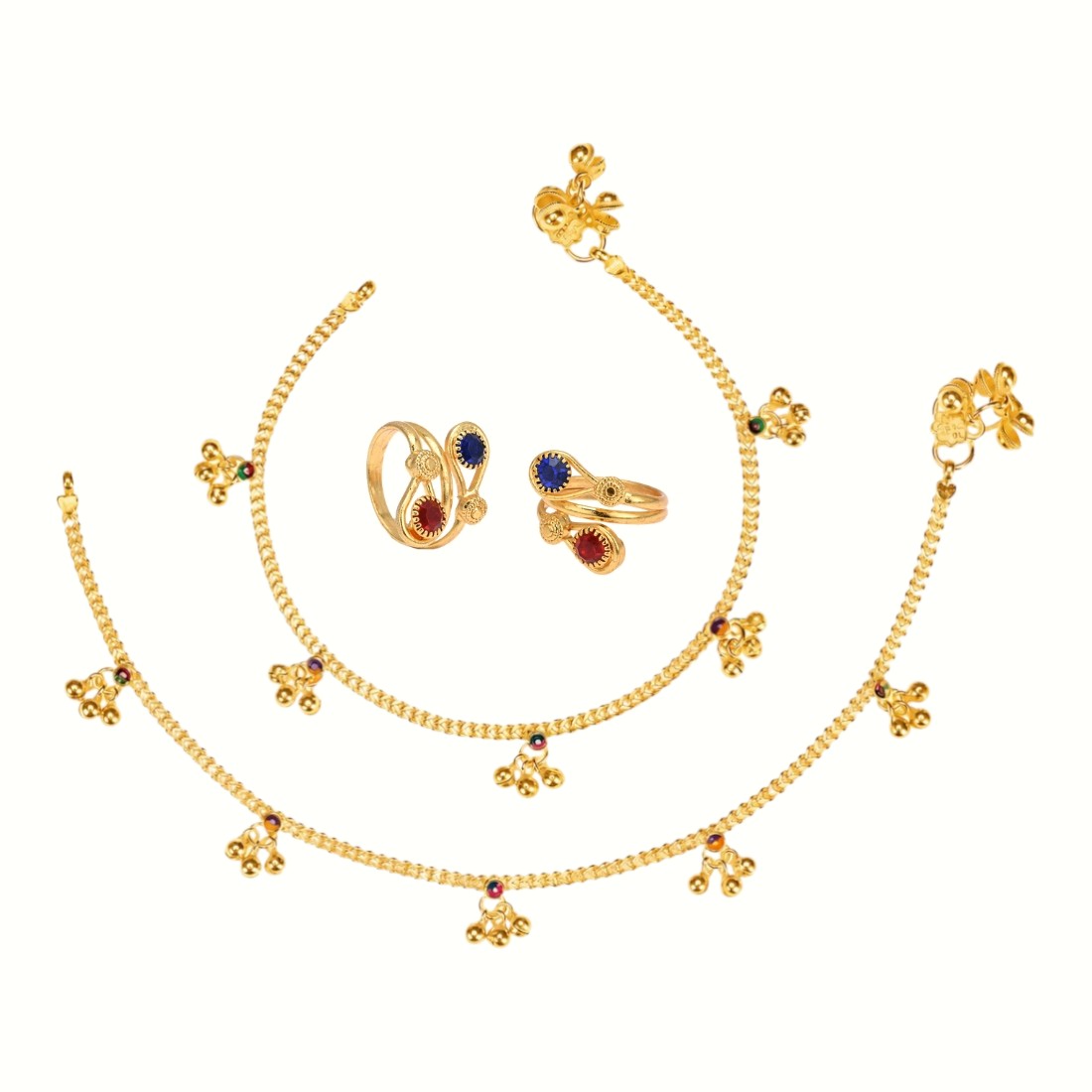 Silver and Gold Plated Ghungroo Payal Anklet with Adjustable Bichhiya Toe Ring Combo Set for Women