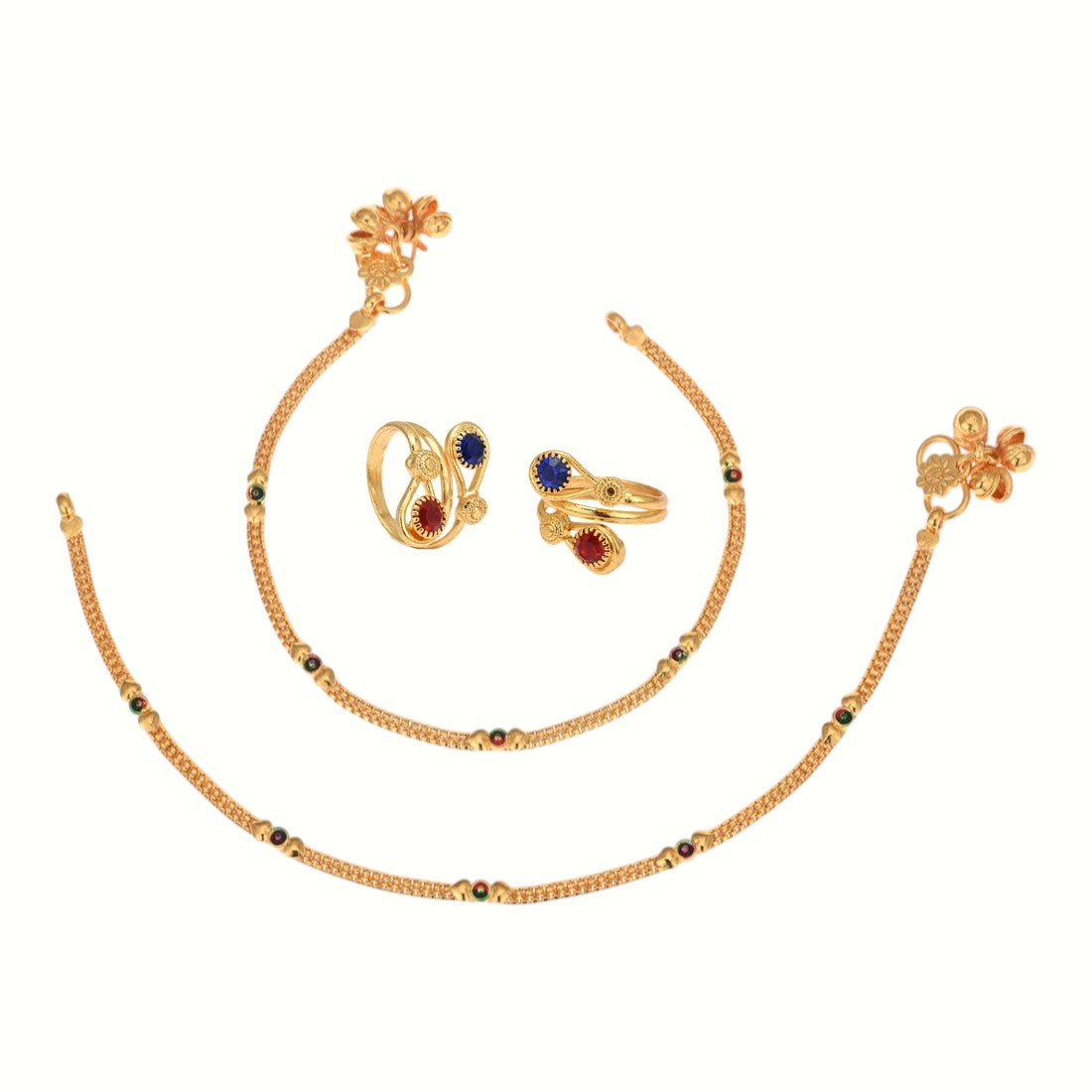 Silver and Gold Plated Ghungroo Payal Anklet with Adjustable Bichhiya Toe Ring Combo Set for Women