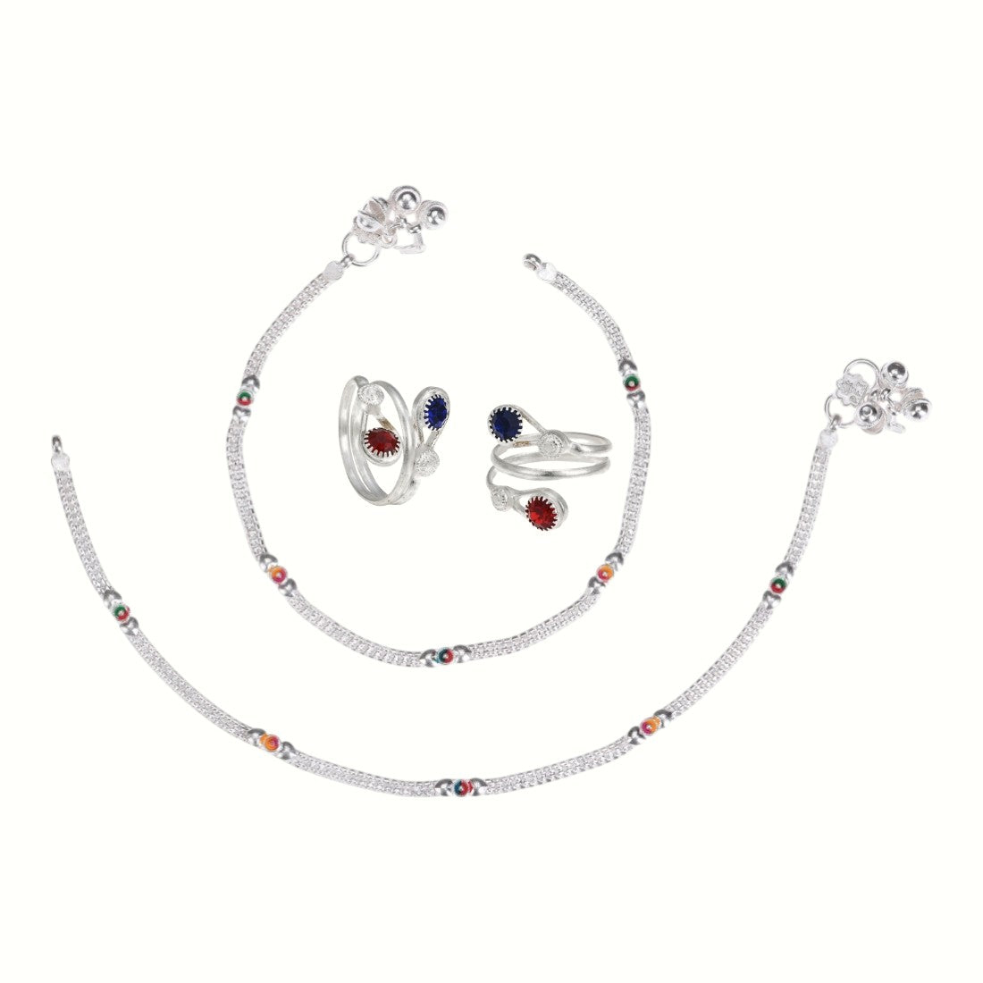 Silver and Gold Plated Ghungroo Payal Anklet with Adjustable Bichhiya Toe Ring Combo Set for Women