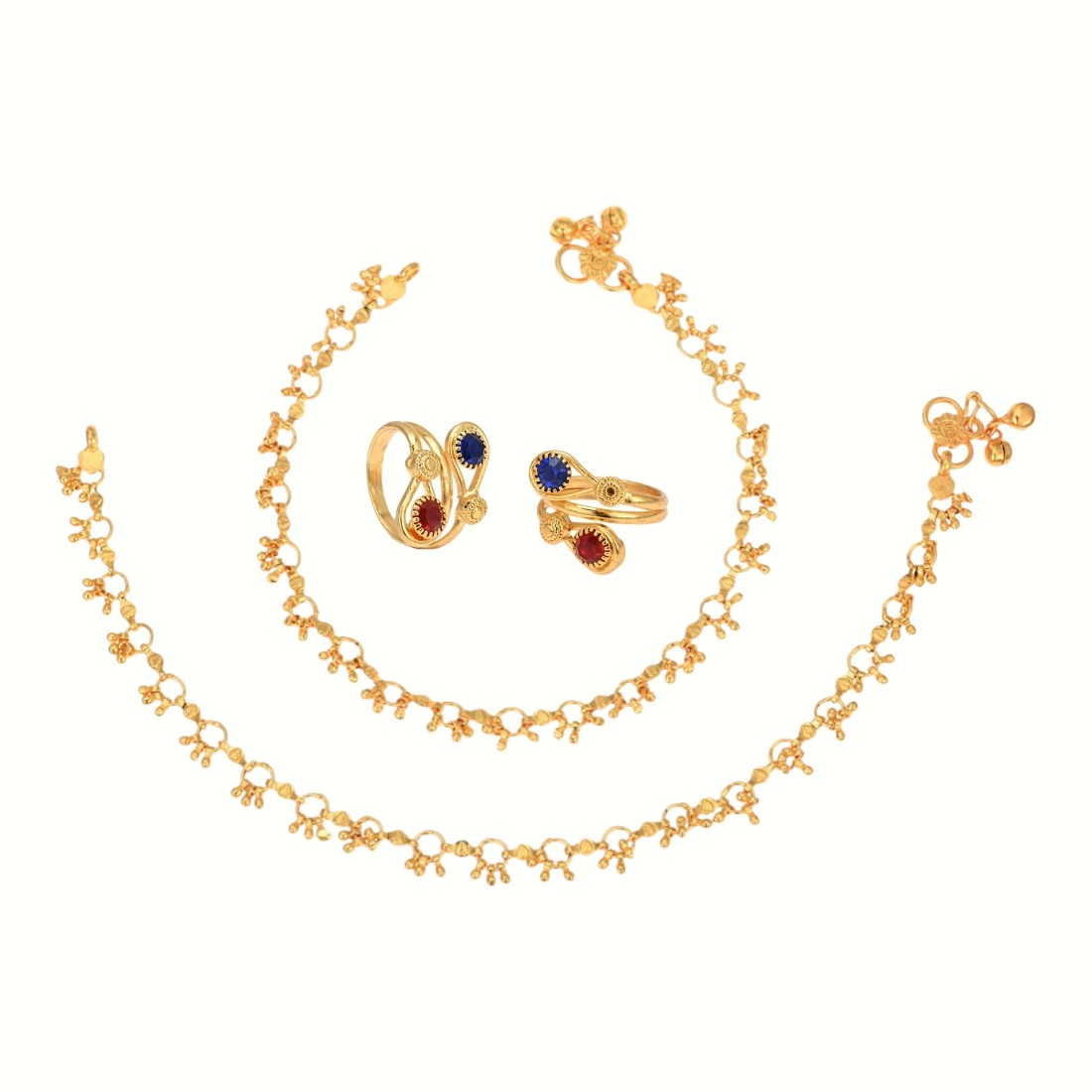 Silver and Gold Plated Ghungroo Payal Anklet with Adjustable Bichhiya Toe Ring Combo Set for Women