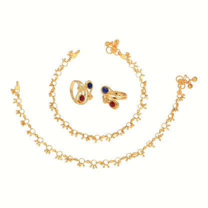 Silver and Gold Plated Ghungroo Payal Anklet with Adjustable Bichhiya Toe Ring Combo Set for Women