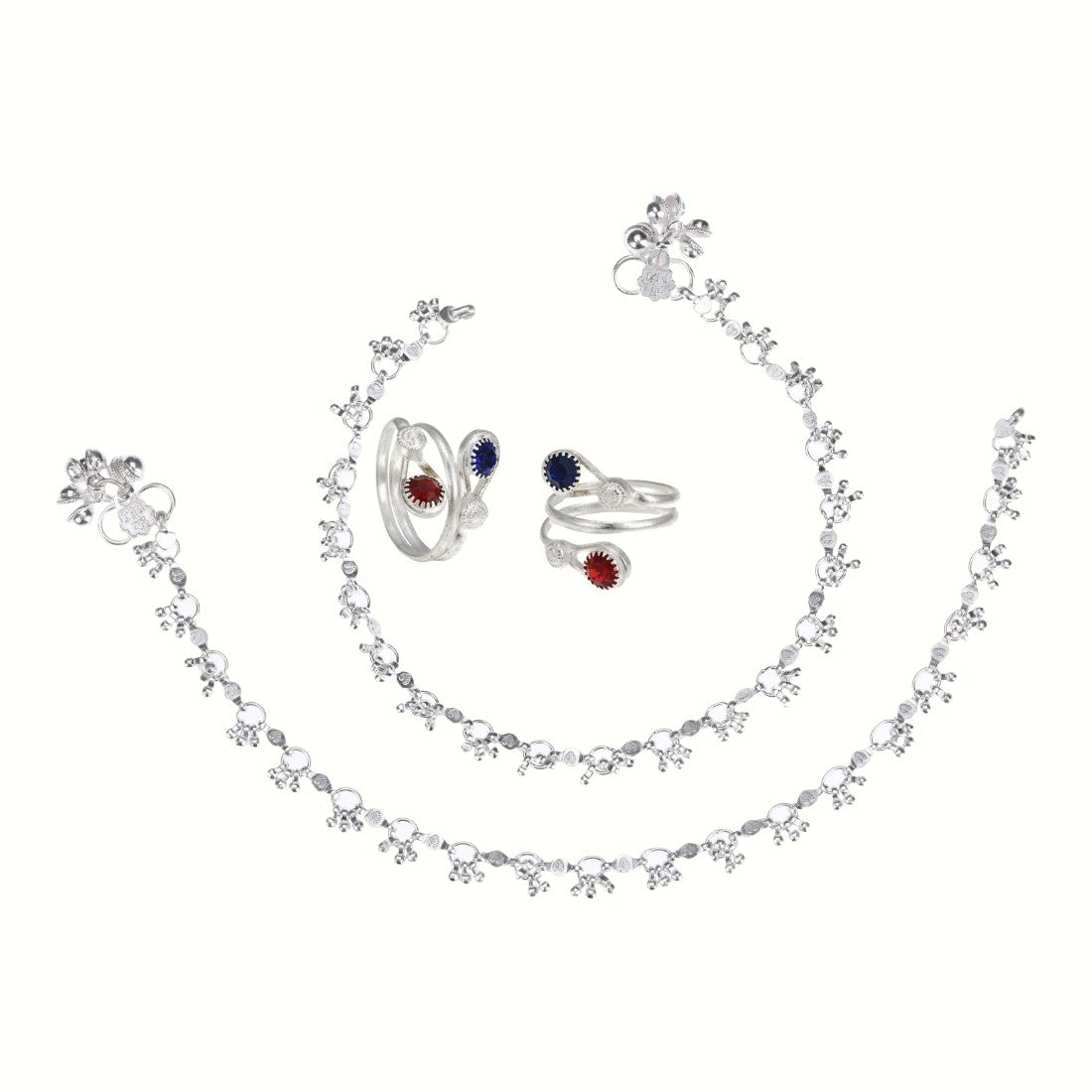 Silver and Gold Plated Ghungroo Payal Anklet with Adjustable Bichhiya Toe Ring Combo Set for Women