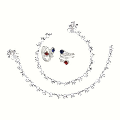 Silver and Gold Plated Ghungroo Payal Anklet with Adjustable Bichhiya Toe Ring Combo Set for Women
