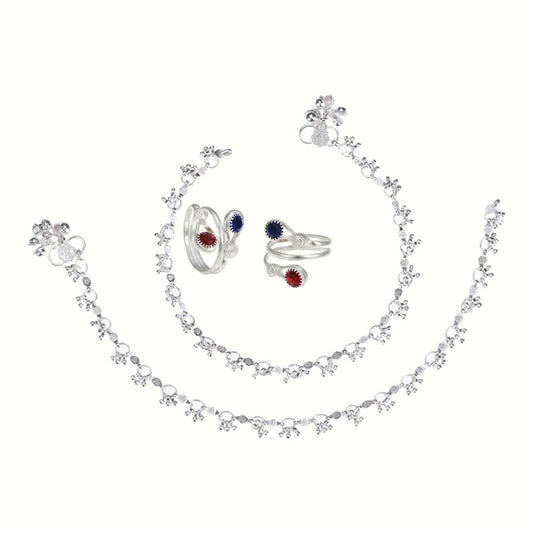 Silver and Gold Plated Ghungroo Payal Anklet with Adjustable Bichhiya Toe Ring Combo Set for Women