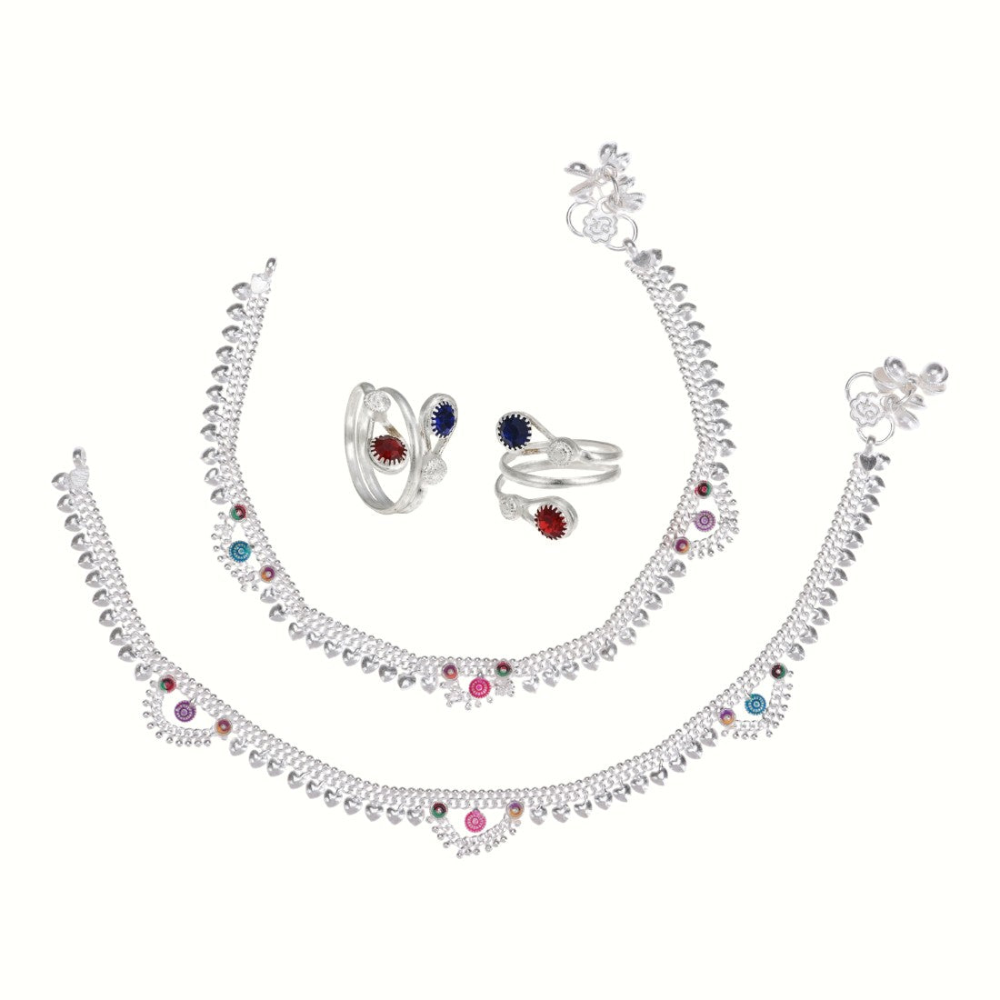 Silver and Gold Plated Ghungroo Payal Anklet with Adjustable Bichhiya Toe Ring Combo Set for Women
