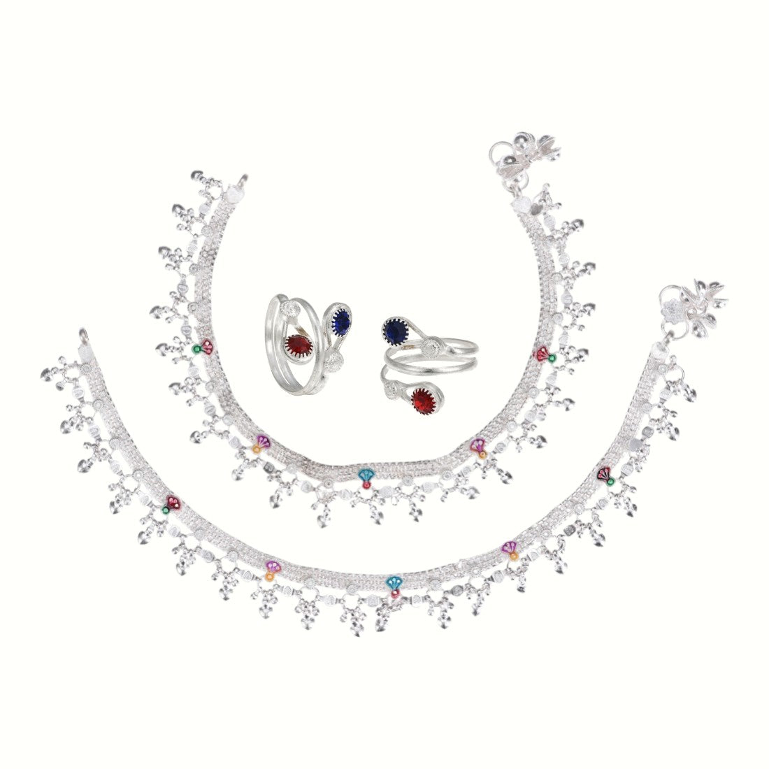 Silver and Gold Plated Ghungroo Payal Anklet with Adjustable Bichhiya Toe Ring Combo Set for Women