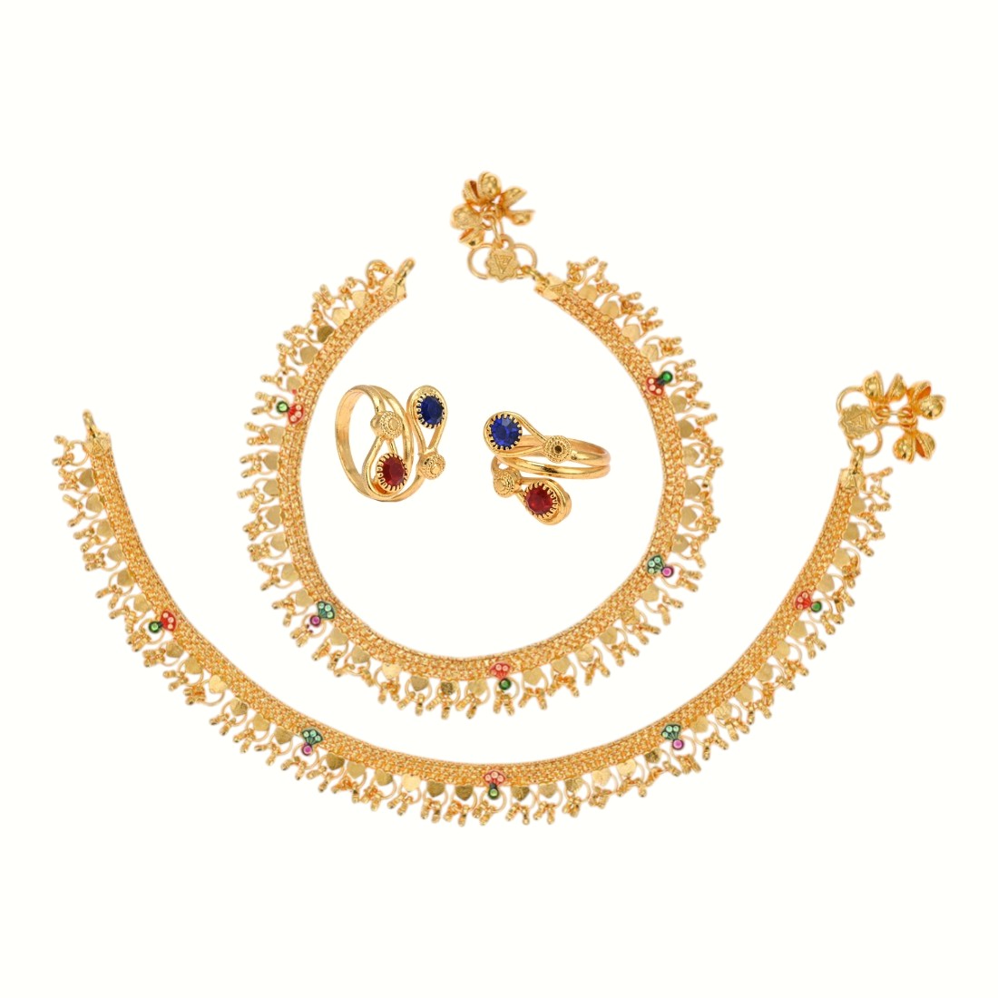 Silver and Gold Plated Ghungroo Payal Anklet with Adjustable Bichhiya Toe Ring Combo Set for Women