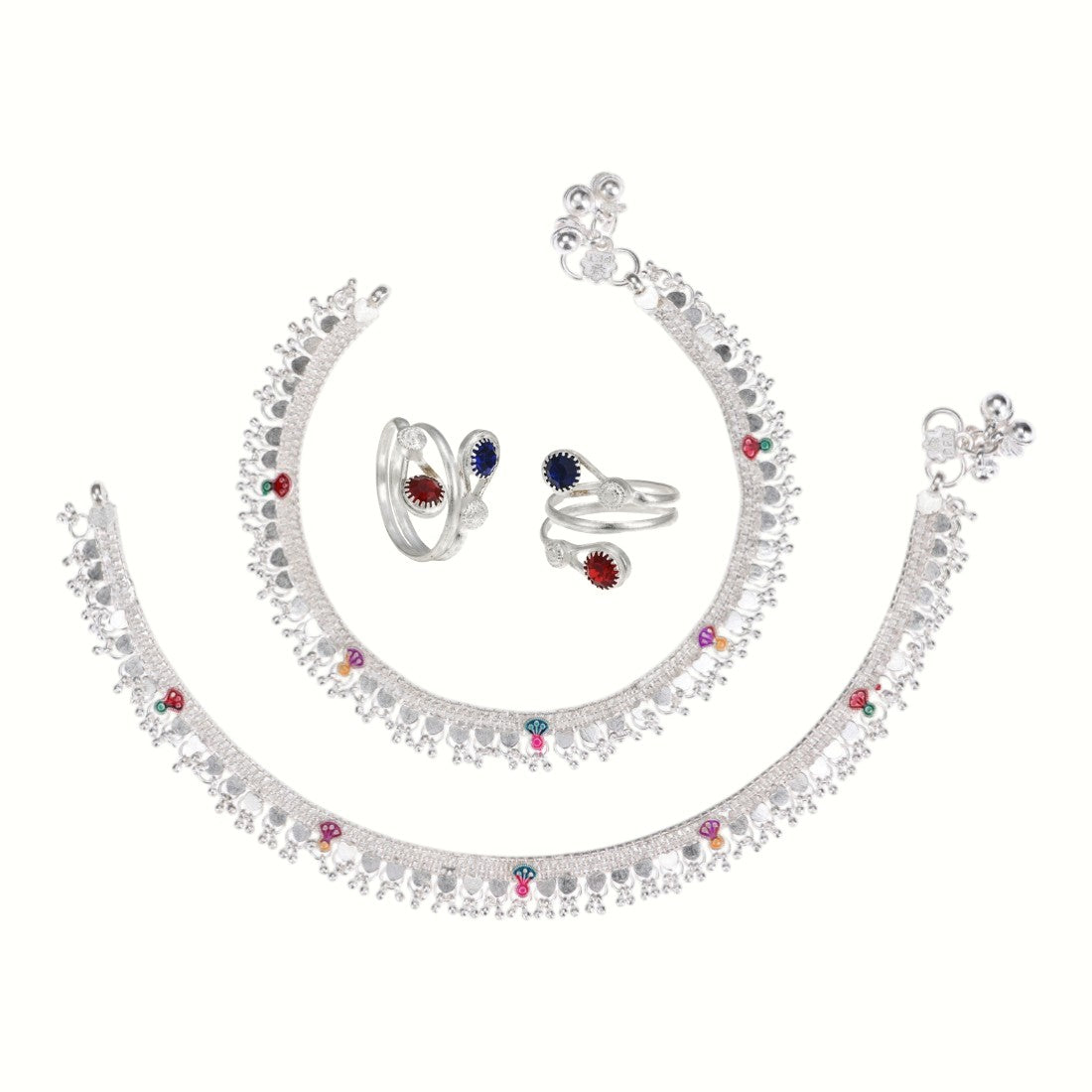 Silver and Gold Plated Ghungroo Payal Anklet with Adjustable Bichhiya Toe Ring Combo Set for Women
