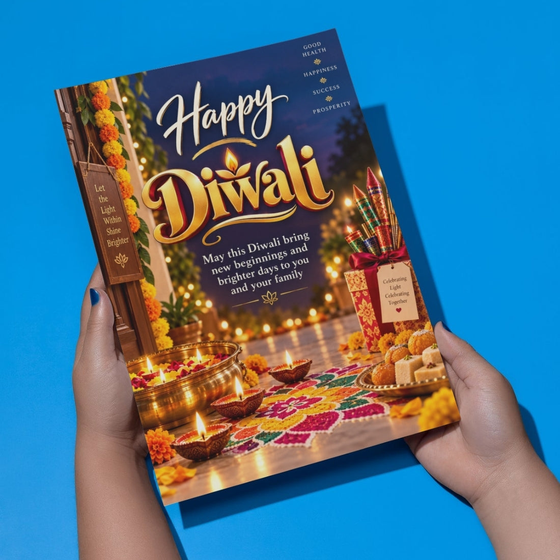 Happy Diwali Card — Printed Greeting Card, Multiple Sizes, Photo Paper, Pre-Printed Wishes