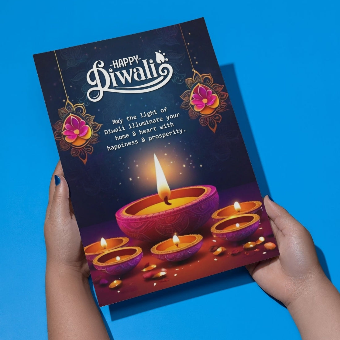 Happy Diwali Card — Printed Greeting Card, Multiple Sizes, Photo Paper, Pre-Printed Wishes