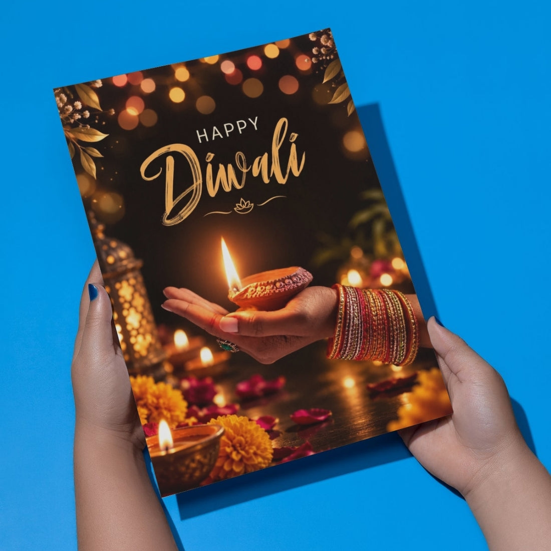 Happy Diwali Card — Printed Greeting Card, Multiple Sizes, Photo Paper, Pre-Printed Wishes