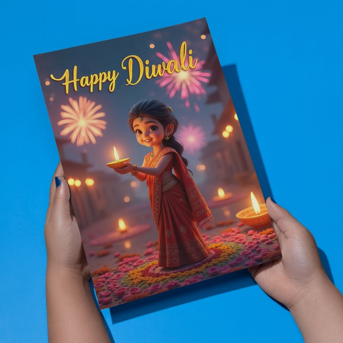 Happy Diwali Card — Printed Greeting Card, Multiple Sizes, Photo Paper, Pre-Printed Wishes