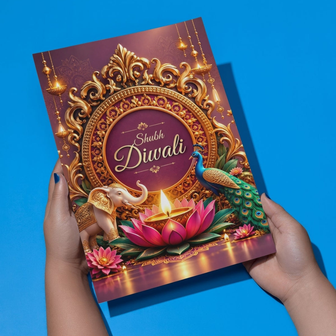 Happy Diwali Card — Printed Greeting Card, Multiple Sizes, Photo Paper, Pre-Printed Wishes