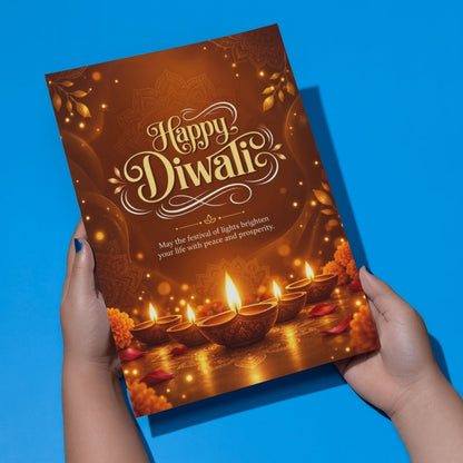 Happy Diwali Card — Printed Greeting Card, Multiple Sizes, Photo Paper, Pre-Printed Wishes