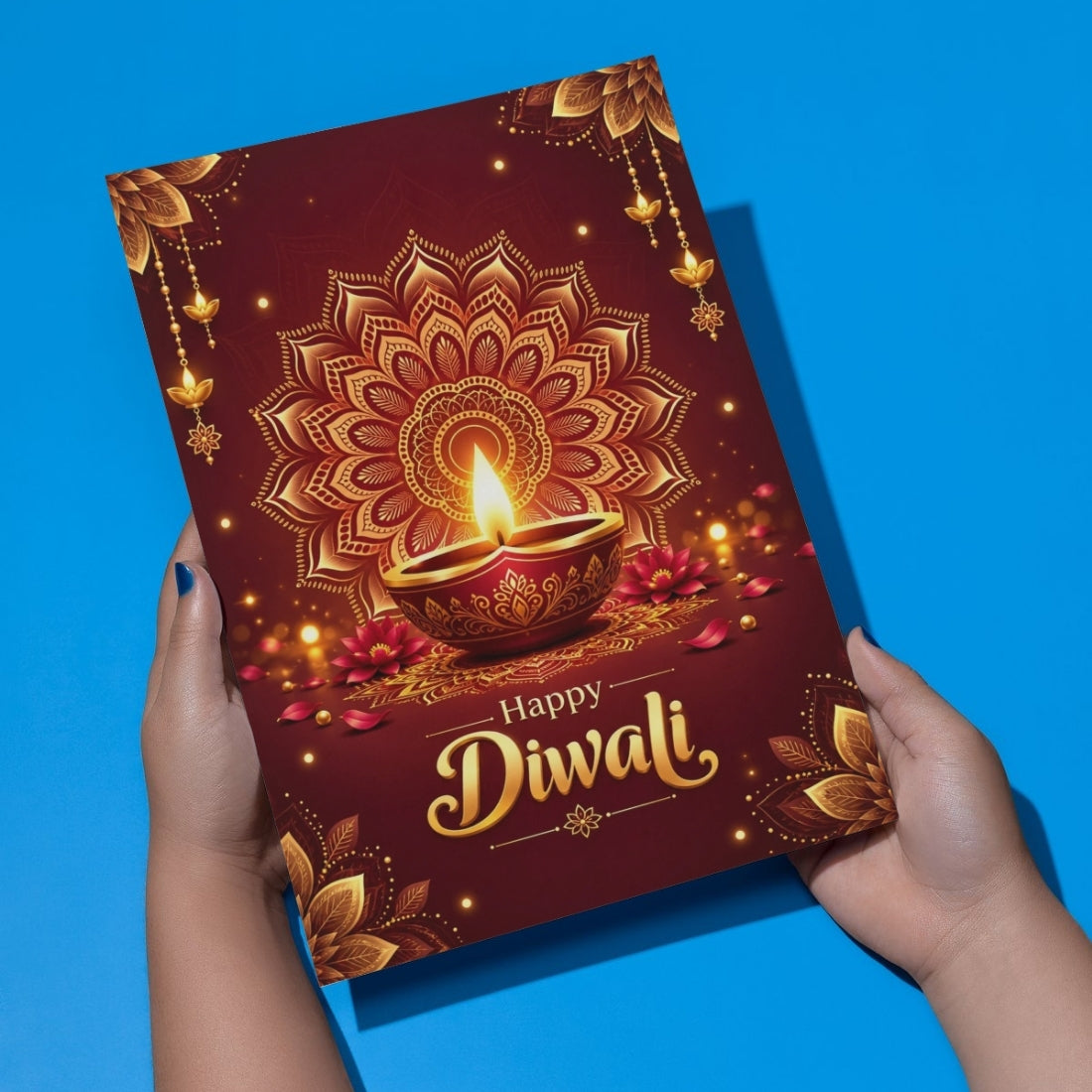 Happy Diwali Card — Printed Greeting Card, Multiple Sizes, Photo Paper, Pre-Printed Wishes
