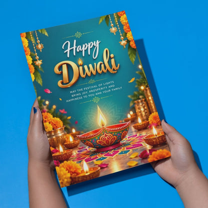Happy Diwali Card — Printed Greeting Card, Multiple Sizes, Photo Paper, Pre-Printed Wishes