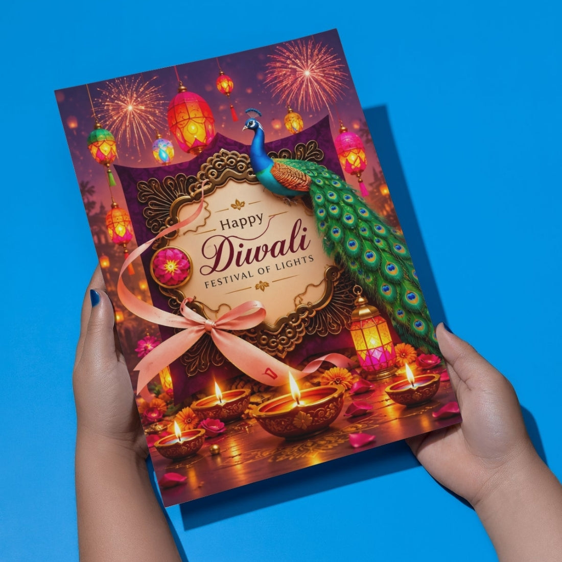 Happy Diwali Card — Printed Greeting Card, Multiple Sizes, Photo Paper, Pre-Printed Wishes