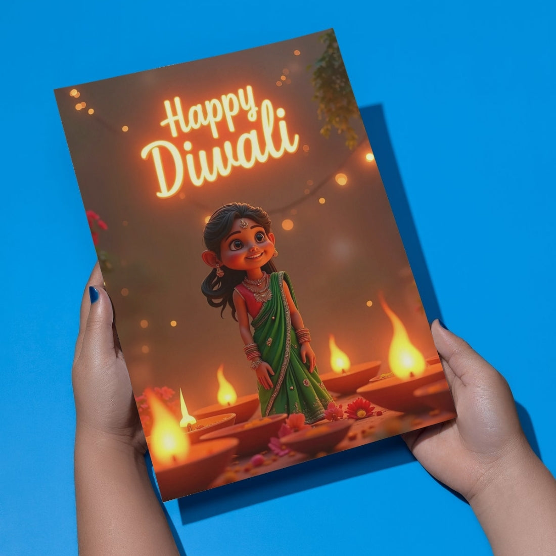 Happy Diwali Card — Printed Greeting Card, Multiple Sizes, Photo Paper, Pre-Printed Wishes
