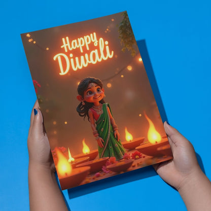 Happy Diwali Card — Printed Greeting Card, Multiple Sizes, Photo Paper, Pre-Printed Wishes