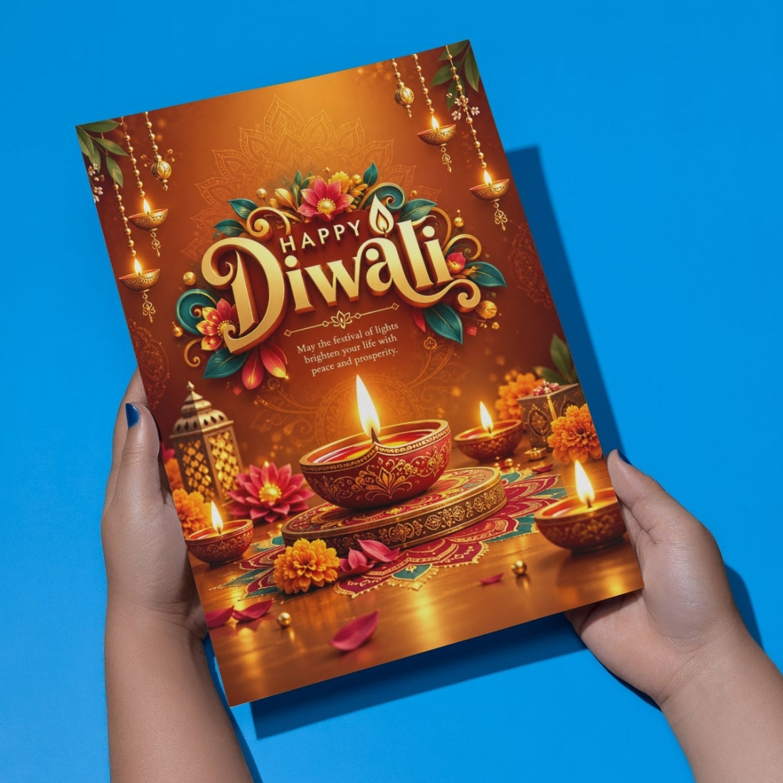 Happy Diwali Card — Printed Greeting Card, Multiple Sizes, Photo Paper, Pre-Printed Wishes