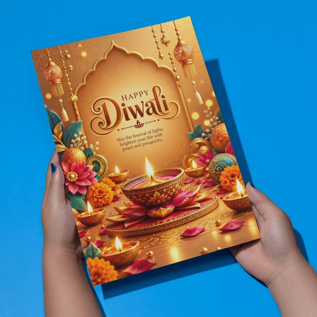 Happy Diwali Card — Printed Greeting Card, Multiple Sizes, Photo Paper, Pre-Printed Wishes