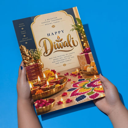 Happy Diwali Card — Printed Greeting Card, Multiple Sizes, Photo Paper, Pre-Printed Wishes