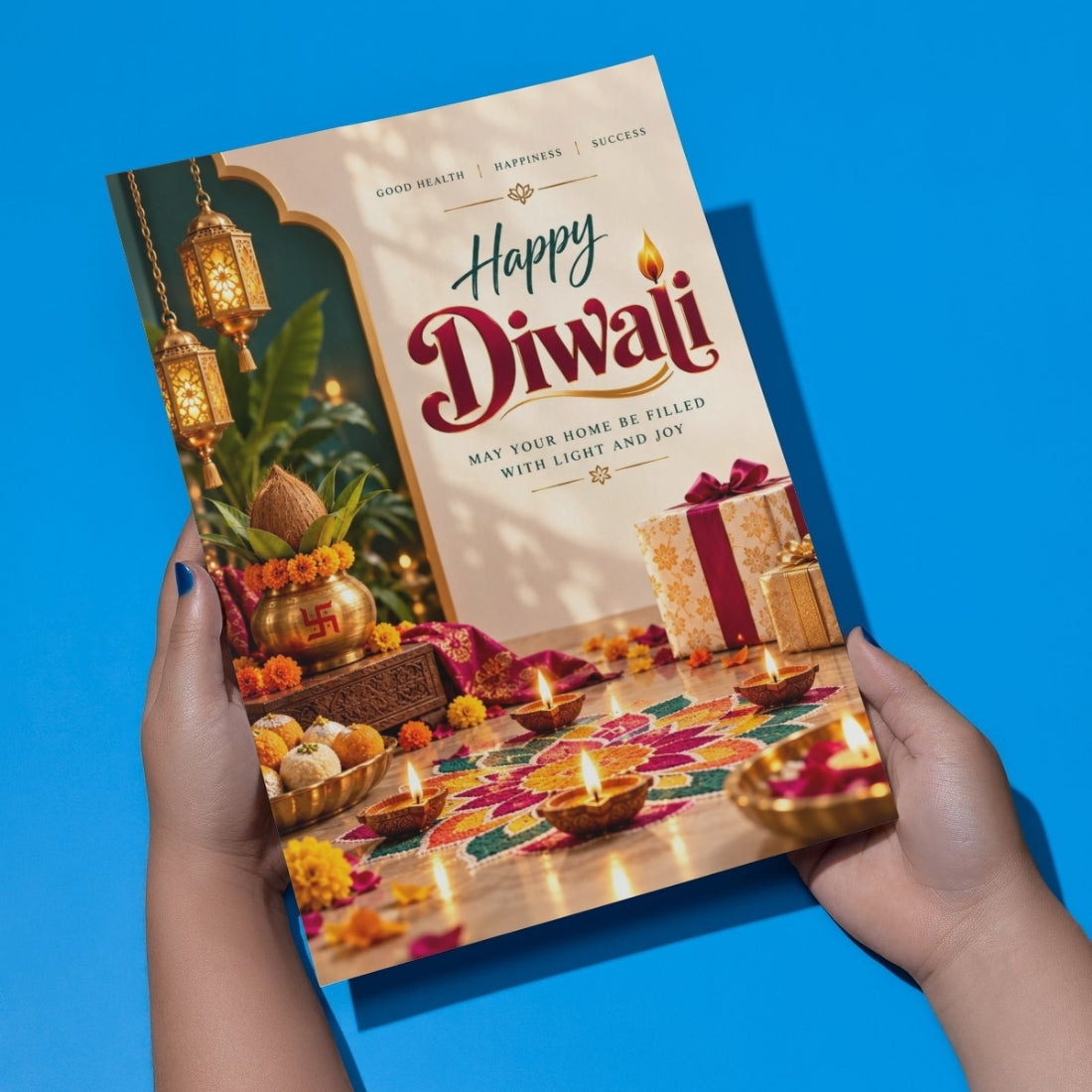 Happy Diwali Card — Printed Greeting Card, Multiple Sizes, Photo Paper, Pre-Printed Wishes