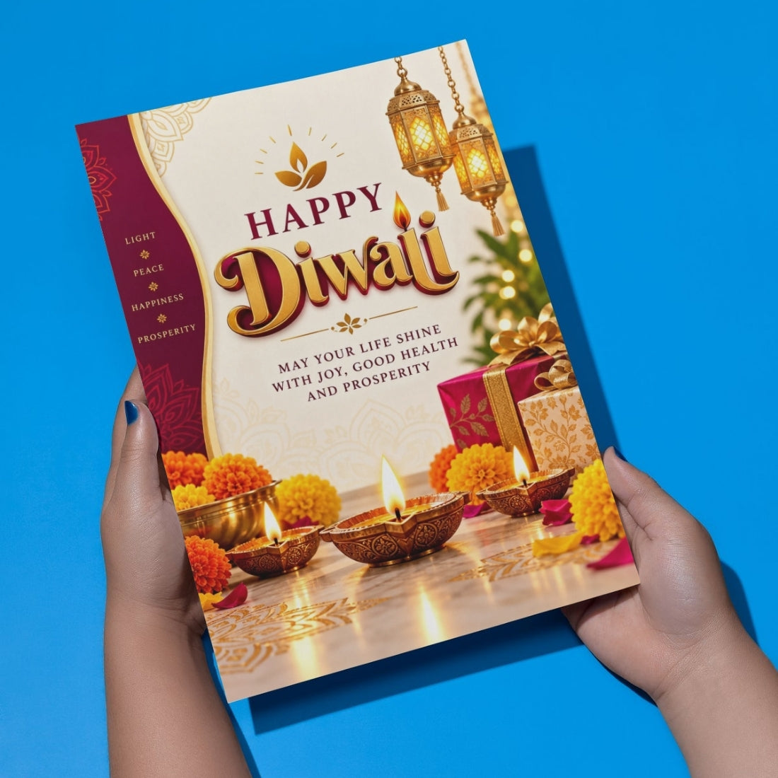 Happy Diwali Card — Printed Greeting Card, Multiple Sizes, Photo Paper, Pre-Printed Wishes