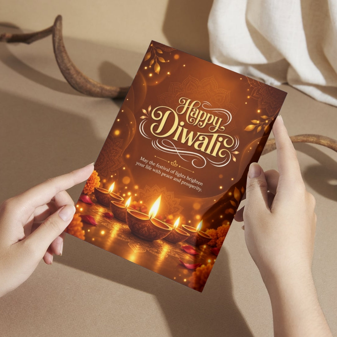 Happy Diwali Card — Printed Greeting Card, Multiple Sizes, Photo Paper, Pre-Printed Wishes