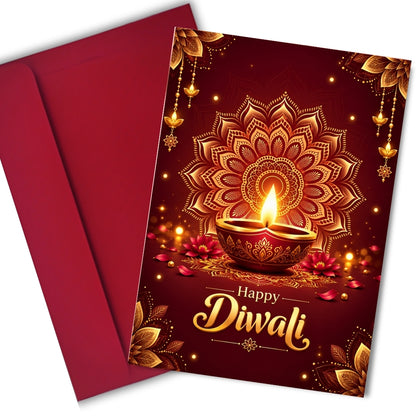 Happy Diwali Card — Printed Greeting Card, Multiple Sizes, Photo Paper, Pre-Printed Wishes